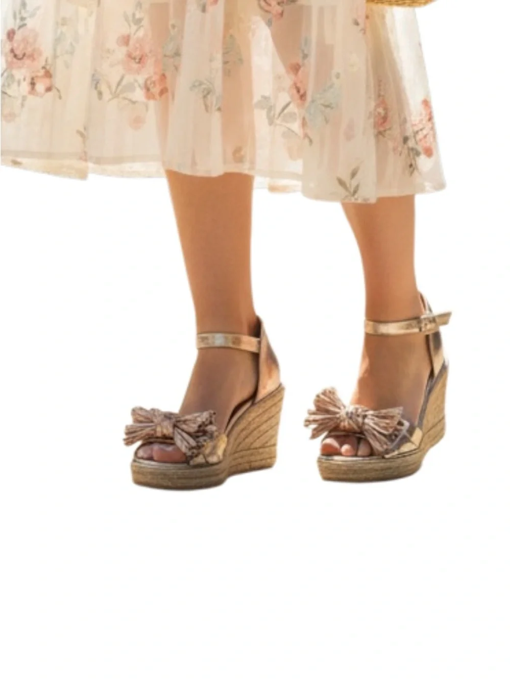 Kelly & Katie Rose Gold Wedge Sandals with Bow